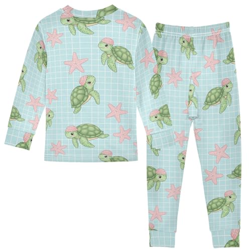 Pajama Sets Long Sleeve Turtles and Stars Pattern Soft Comfy Sleepwear 2 Piece PJS 3-8T3