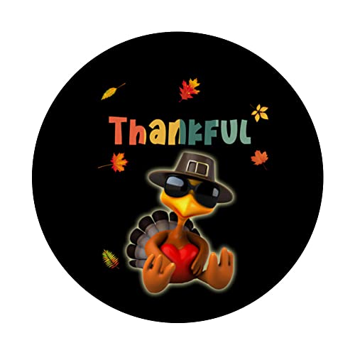 Lovely Turkey Pilgrim Hat Sunglasses Heart Foliage THANKFUL PopSockets Swappable PopGrip, Black - Image 3