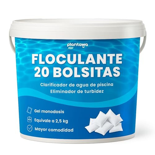 PLANTAWA Floculant en poudre 20 sachets | Floculant clarifiant pour piscines, équivalent 2,5 kg, éliminateur turbidité, avec ingrédients d'origine naturelle, végétalien, tout type de piscines, spa