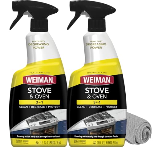Weiman Heavy Duty Stove and Oven Cleaner and Degreaser for Glass, Ceramic Cooktops, BBQ grill grates - 2 Pack, 24 Oz w/MicroFiber Towel