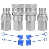 Cplbrb 1/4’’ NPT Flat Face Hydraulic Quick Connect Couplers/Couplings with Dust Caps, The Universal Bobcat Flat Face Quick Connect Fittings with with 1/4' Body ISO 16028 Standard-2Set