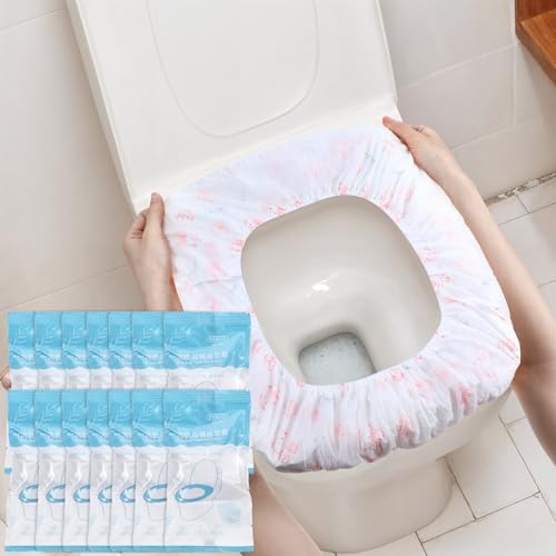 80枚パック 使い捨て便座カバー 旅行用 防水 不織布 ポータブル トイレマット プリント 個別包装 使い捨てシートカバー 外出 ホテル 病院 公衆トイレ用
