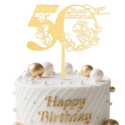 Coucoland Happy Birthday Cake Toppers - Acrylic 50th Birthday Cake Topper Anniversary Theme Party Cake Decorations 1 Pc