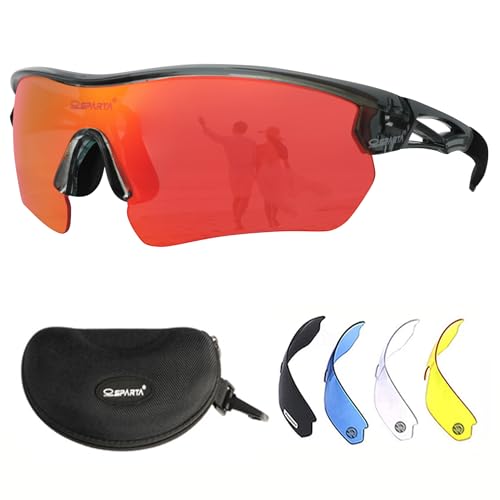 OUTDOORSPARTA Lunette De Cyclisme (7. Cadre Gris, Lentille Rouge)