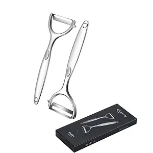 Amouy 2pcs Stainless Potato Peelers For Kitchen Use Premium Metal Zinc Alloy ludingHandle Sharp Blade With Straight Blade And Serrated Blade