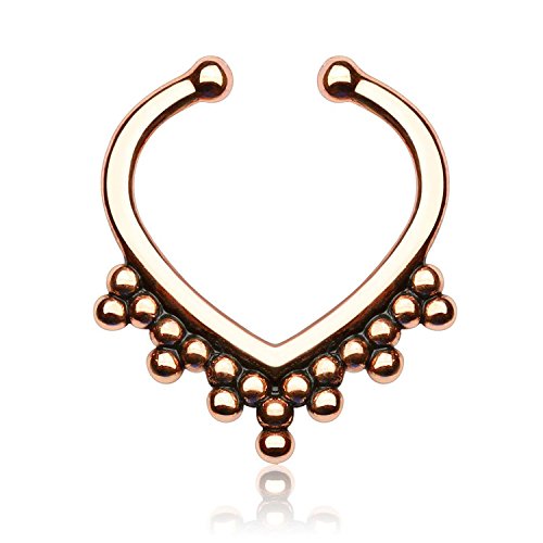 WildKlass Jewelry Septum Hanger Beaded Trim Non Piercing Faux Septum Ring (Rose Gold)