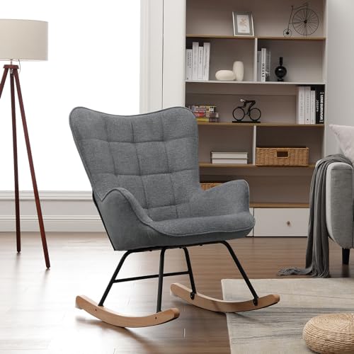 Miniatura 4 de Woltu Silla Mecedora, Sillon Relax, Sillon Balancin, Mecedora Comoda Para Adulto, Mecedora Relajante Para Dormitorio Y Salon, Estructura De Metal, Gris Oscuro, 69x90x95 Cm, Sks30dgr