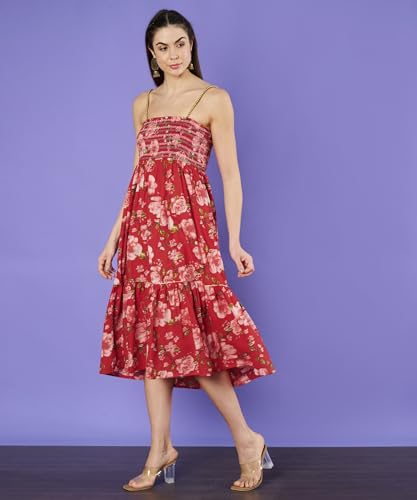 Image of COTLAND Fashions Breathable Cotton Printed A-Line Midi Dress for Women