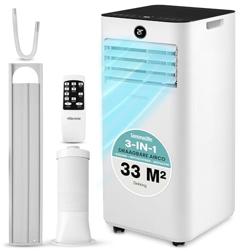 SereneLife Draagbare Airco & Verwarming – 9000 BTU Mobiele Airco met Kit voor Raam, Geluidloze Koeling, 3 Modi, 12-Uur Timer, Wi-Fi Functie, Voor Thuis en Kantoor