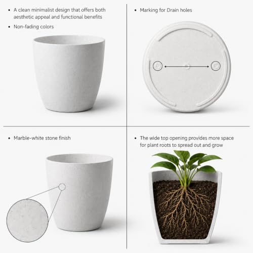 Image of YUCCABE ITALIA SHERA Stella 4 Inch Pack of 3 Piece Plastic Plant Pot for Home Decor Indoor Plant Pots for Living Room Plastic Flower Pot for Garden (Stone White, 10 INCH - 4 Pcs)