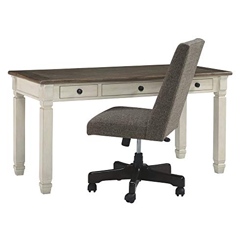 Signature Design By Ashley Bolanburg Farmhouse 60" Home Office Writing Desk With Drawers, Whitewash #TOP3