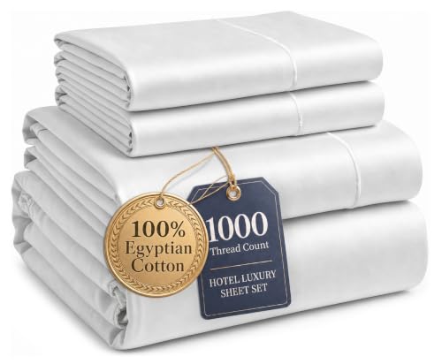 Image of LANE LINEN Full Size Sheets 1000 Thread Count 100% Egyptian Cotton - White | Full Size Bed Sheets - 4-Piece Set, 16 inch Deep-Pocket Snug Fit, Refreshes A Guest Room, For A Luxurious Night's Sleep