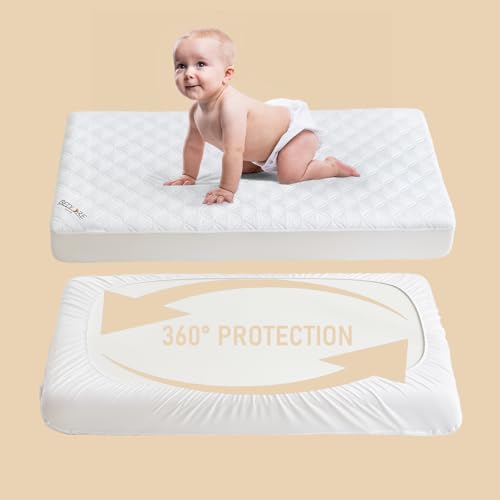 Image of BEDLORE Waterproof Mattress Protector Crib, 2 Pack Soft Mattress Pad, Noiseless Machine Washable Mattress Cover, Ultimate Protection for Your Baby's Crib Toddler Bed (52''x28'')