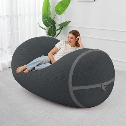 Image of 5FT Bean Bag Chair 5'Giant Bean Bag Chairs with Adults, Large Beanbag Chair | Bean bag Lounger with Machine Washable Cover Fine Corduroy Fabric, Comfy Chairs for Living Room Bedroom Dorm, Darkgrey