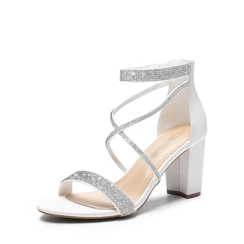 DREAM PAIRS Women's Chunk Low Heel Pump Sandals,Size 7,All White-Pu,SDHS2499W