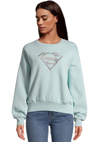 Vestino Sudadera para mujer de gran tamaño, con logotipo bordado de Superman, turquesa, XL