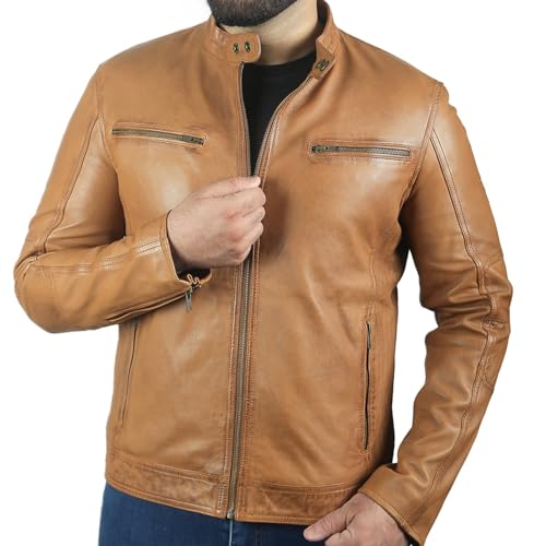 Image of Brown Leather Jacket Men| Waxed Vintage Biker Jacket | Genuine Lambskin Motorcycle Clothing