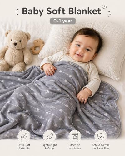 Image of THE LITTLE LOOKERS Soft Blanket for Babies | Ultra Soft, Breathable & Skin-Friendly | Safe & Chemical-Free | All-Season Use | Lightweight AC Blanket for 0-1 Years (Grey)