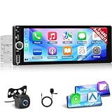 [2+64G] Android 13 Single Din Car Radio with Wireless Carplay and Android Auto - 6.86 inch Touchscreen Car Stereo - EQ Setting/WiFi/GPS/Mirror Link/SWC/USB Charging + AHD Backup Camera