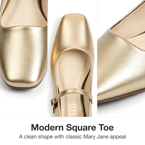 Image of MUSSHOE Square Toe Mary Jane Flats for Women: Comfortable Non-Slip Dressy Business Casual Shoes with Adjustable Strap for Office Work
