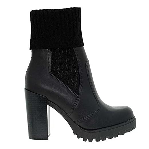 Bota Coturno Moleca Pérgamo Cano Baixo Knit Salto Grosso Alto Tratorada Feminina