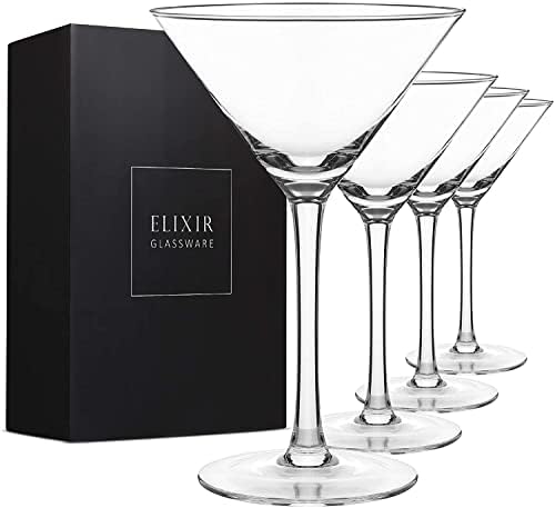 ELIXIR GLASSWARE Martini Glasses Set of 4 - Hand Blown Crystal Martini Glasses with Stem - Elegant Cocktail Glasses for Bar, Martini, Cosmopolitan, Manhattan, Gimlet, Pisco Sour 9oz, Clear