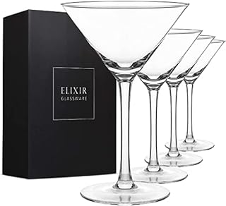 ELIXIR GLASSWARE Martini Glasses Set of 4 - Hand Blown Crystal Martini Glasses with Stem - Elegant Cocktail Glasses for Bar, Martini, Cosmopolitan, Manhattan, Gimlet, Pisco Sour 9oz, Clear