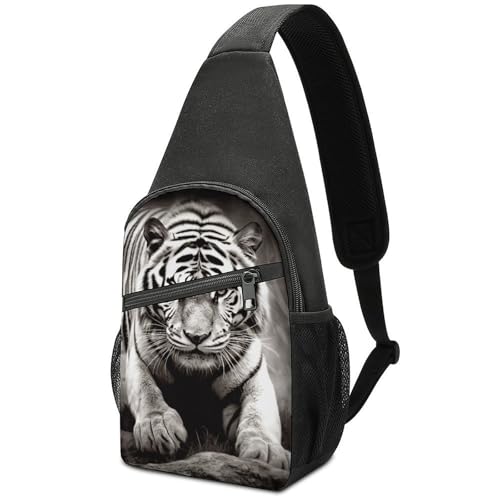 Sac bandoulière tigre noir et blanc, sac à dos de poitrine léger homme et femme