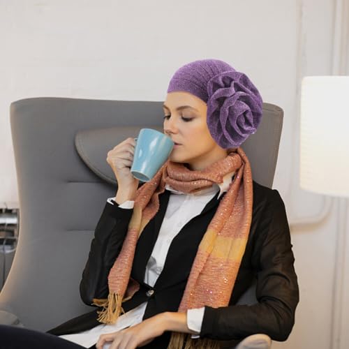Touca feminina com turbante muçulmano com flor grande, turbante muçulmano, envoltório de cabelo, cha