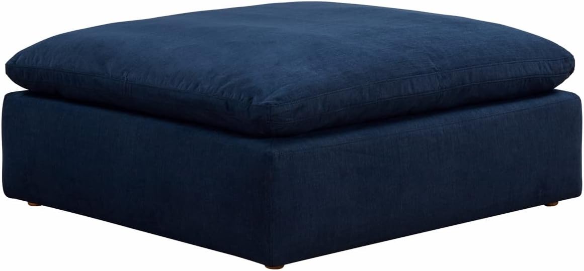 Sunset Trading Contemporary Puff Collection Slipcovered 44" Square Sectional Modular Ottoman Stain-Proof Water-Resistant Washable Performance Fabric| Oversize Down Filled Large Sofa Footrest Navy Blue