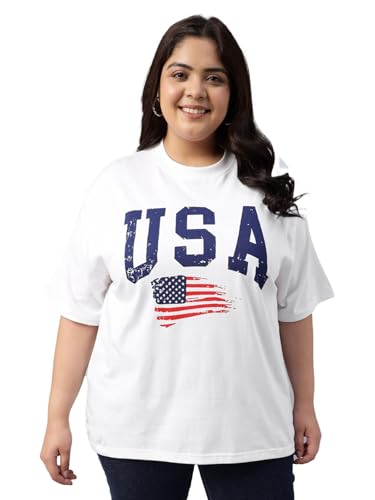 Image of JUNEBERRY 100% Pure Cotton Oversized Baggy Fit Cool Front Chest Graphic Printed Half Sleeve Plus Size T-Shirt for Women & Girls (Sizes: 2XL to 5XL)