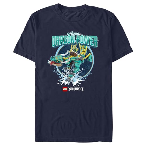 Image of Fifth Sun Men's Lego Ninjago Aqua Dragon Power Young Short Sleeve Tee Shirt T, Navy Blue, XL