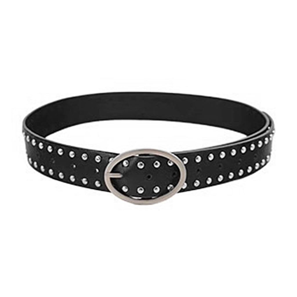 DLUKENY Rivet Studded Belt for Adult Unisex with Oval Buckle Fashion Pin Buckle Belt for Jeans Pants Street Dancing Waistband