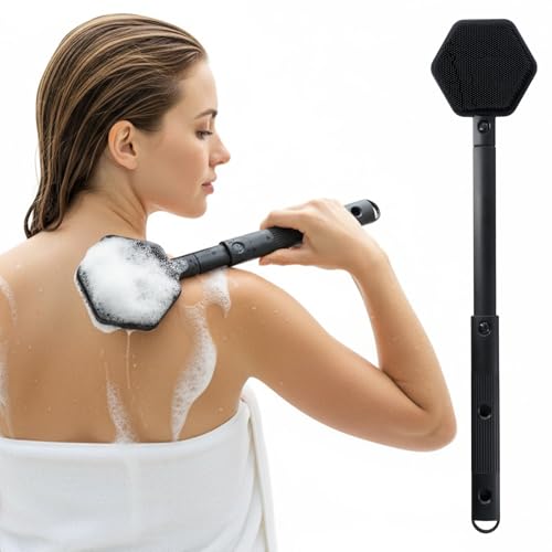 Ziyonix Spazzola Schiena Doccia Manico Lungo, 53cm Spazzola da Bagno per la Schiena Staccabile Scrubber per la Schiena Spazzola da Doccia a Doppia Faccia per Doccia Esfoliante e Massaggio