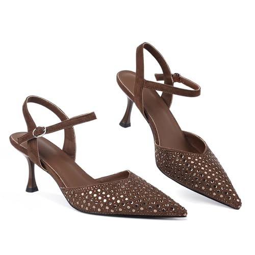 Image of CORNMOOD Stiletto Slingback Heels Pumps for Women | Glossy Patent Leather Kitten heel, Chic Dress Shoes for Modern Women, Ideal Wedding Evening Party and Work Office Outfit