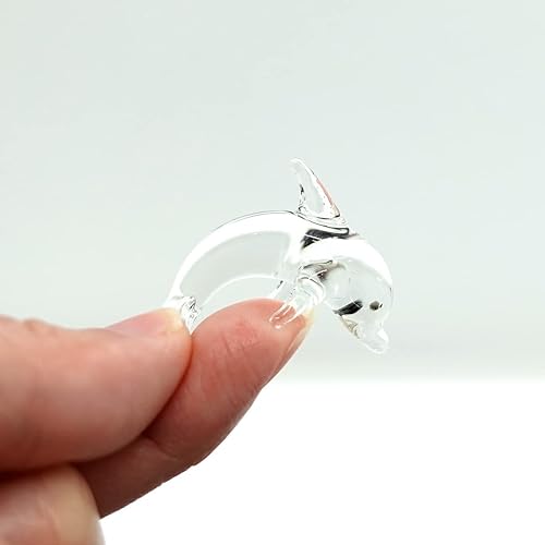 Delfín diminutas micro figuras de vidrio soplado a mano, animales marinos, regalo coleccionable para decoración del hogar (transparente V2)