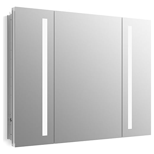 KOHLER K-99011-TL-NA Verdera 40 inch x 30 inch LED Lighted Bathroom Medicine Cabinet, Slow Close Hinge, Internal Magnifying Mirror; Aluminum; Recess or Surface Mount; 3 Doors