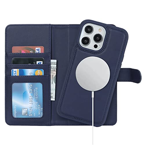 Havaya いphone15Pro Max ケース Magsafe 対応 iPhone 15 Pro Max ケース 手帳型 マグセーフ 耐衝撃 【分離式2in1】 カード収納 ワイヤレス充電対応 フェイクレザー(6.7インチ対応) -ブルー