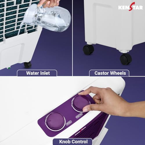 Image of Kenstar CYCLONE HC 27 L Room /Personal Air Cooler For Home| Honeycomb Pad |High Speed Fan |35 Ft Powerful Air Throw|Inverter compatible |Portable Cooler-Room|1-Yr Product Warranty|White & Purple