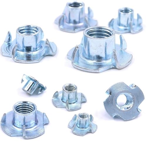 Image of Epi-Torque 180 Pcs M4 5 6 8 10 Zinc Plated Steel T Nuts Four Claw Nuts Assortment Kit for Wood Rock Climbing Holds Cabinetry Furniture