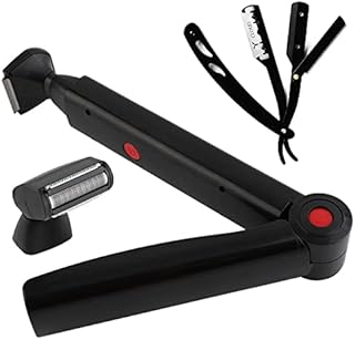 FERRISA Back Shaver for Men with 2 Shock Absorber Flex Heads, Ergonomic Handle,Shave Wet or Dry, Power Hinge Electric Back Hair Shaver (with Facial Razor)