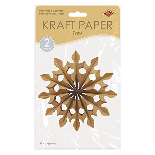 Beistle 2 Piece Three Dimensional Brown Kraft Paper Snowflake Decorations, Winter Rustic Wedding Party Supplies, 12" #TOP3