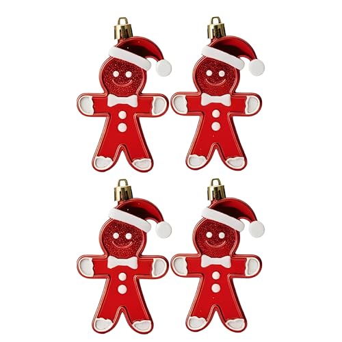 Image of Crackles Red Gingerbread Ornaments with Gold Glitter (Set of 4) | Christmas Tree Hanging Decorations | Festive Xmas Decor for Home, Office & Party, Decorations for X mas Parties