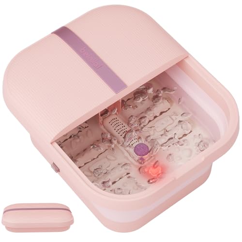 Image of Beinilai Foot Spa,Collapsible Foot Spa Bath Massager with Heat and Bubble,Red Light and Removable Pumice Stone,Foot Soaking Tub with Six Foot Rollers,Acupressure Massage Points(Pink)