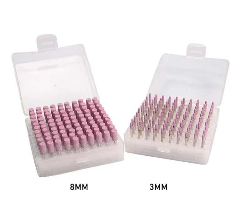 100 Stück Schleifscheiben Roter Korund 3 mm Schaft Zylindrische Form Schleifen Rotary Bohrer Schleifmittel für Metallbearbeitung Holzarbeiten