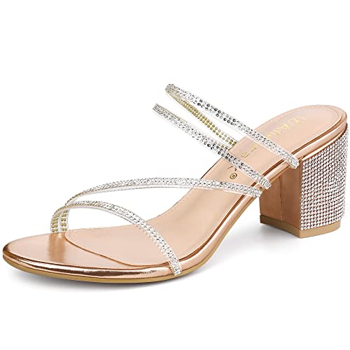 Allegra K Women's Strappy Rhinestone Block Heel Slide Sandals