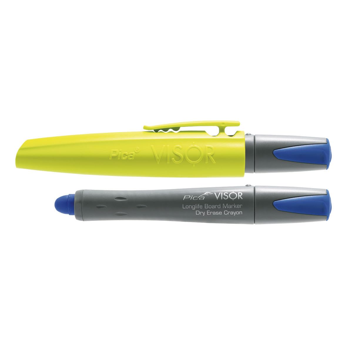 Pica Visor Juego de 5 rotuladores para pizarra en color azul, sostenibles con mina de gel ecológica, nunca se seca, rellenables, extraíbles sin dejar residuos, para pizarras blancas, pizarras