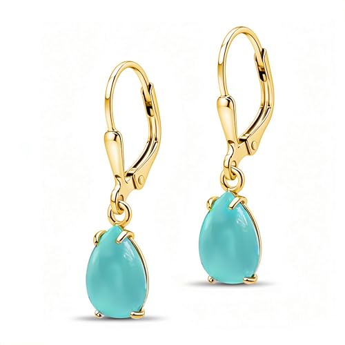 14K Gold Plated Turquoise Teardrop Earrings for Women – December