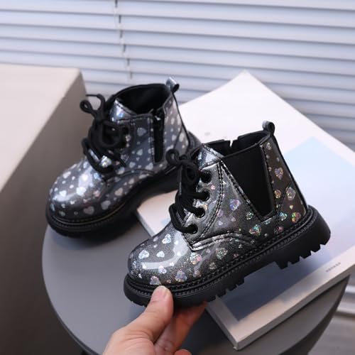 IWIHMIV Toddler Ankle Boots Toddler Girl Winter Shoes Girls Ankle Booties Kid's Girls Leather Lace-Up Zipper Riding Winter Boots4