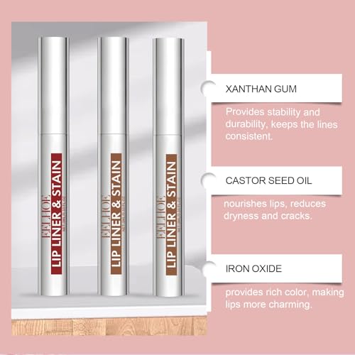 5. Bild von Sitovely Peel Off Lip Liner Stain, 3PCS Lip Stain Peel Off Matte Brown Lip Liner, Langanhaltender Abziehbarer Lippenfleck, Lip Liner Tattoo Highly Pigmented Lip Tint Stain(Pink, M)
